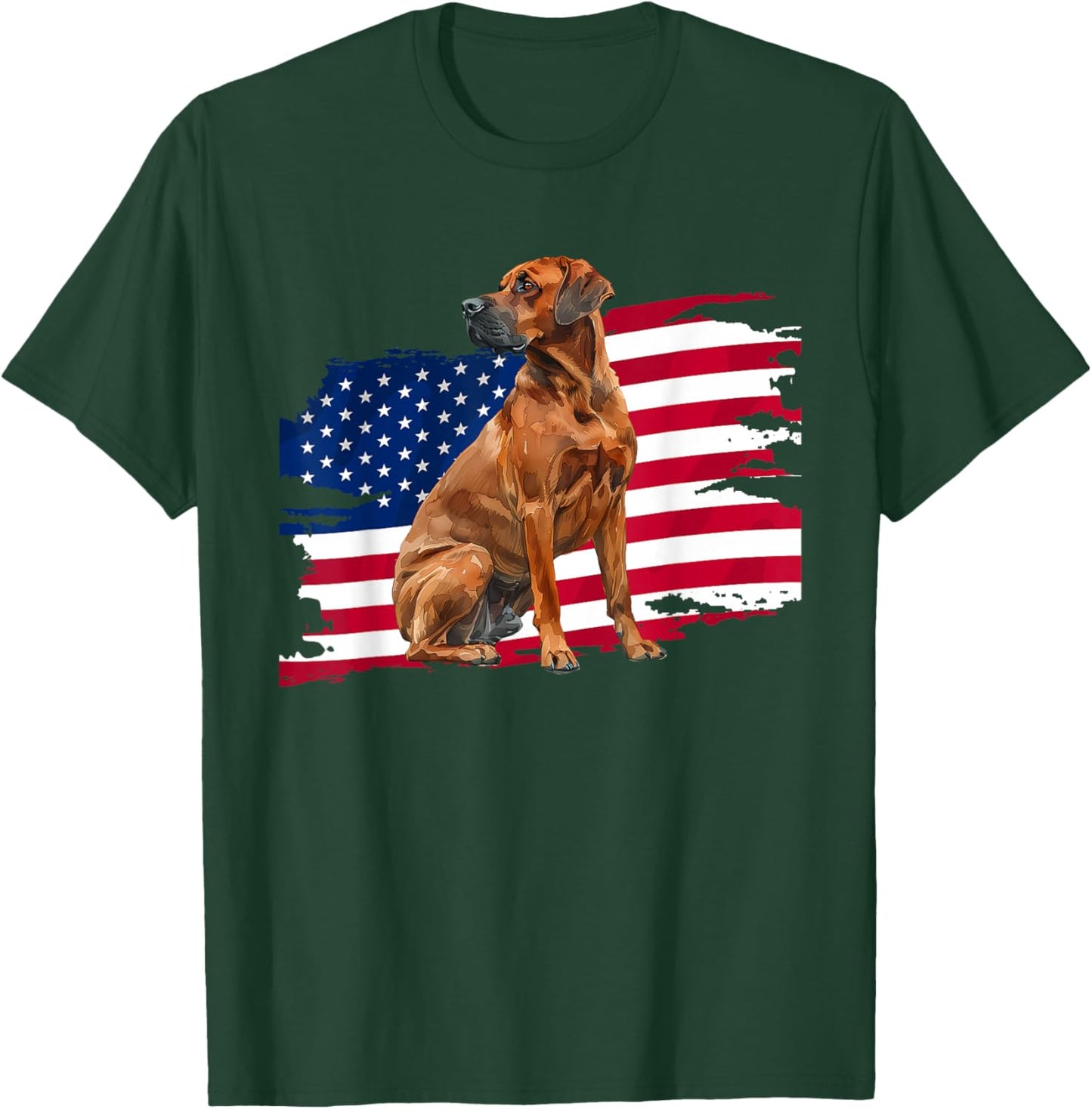 USA Flag 4th Patriotic Rhodesian Ridgeback Lover T-Shirt - T-Shirt | Forest