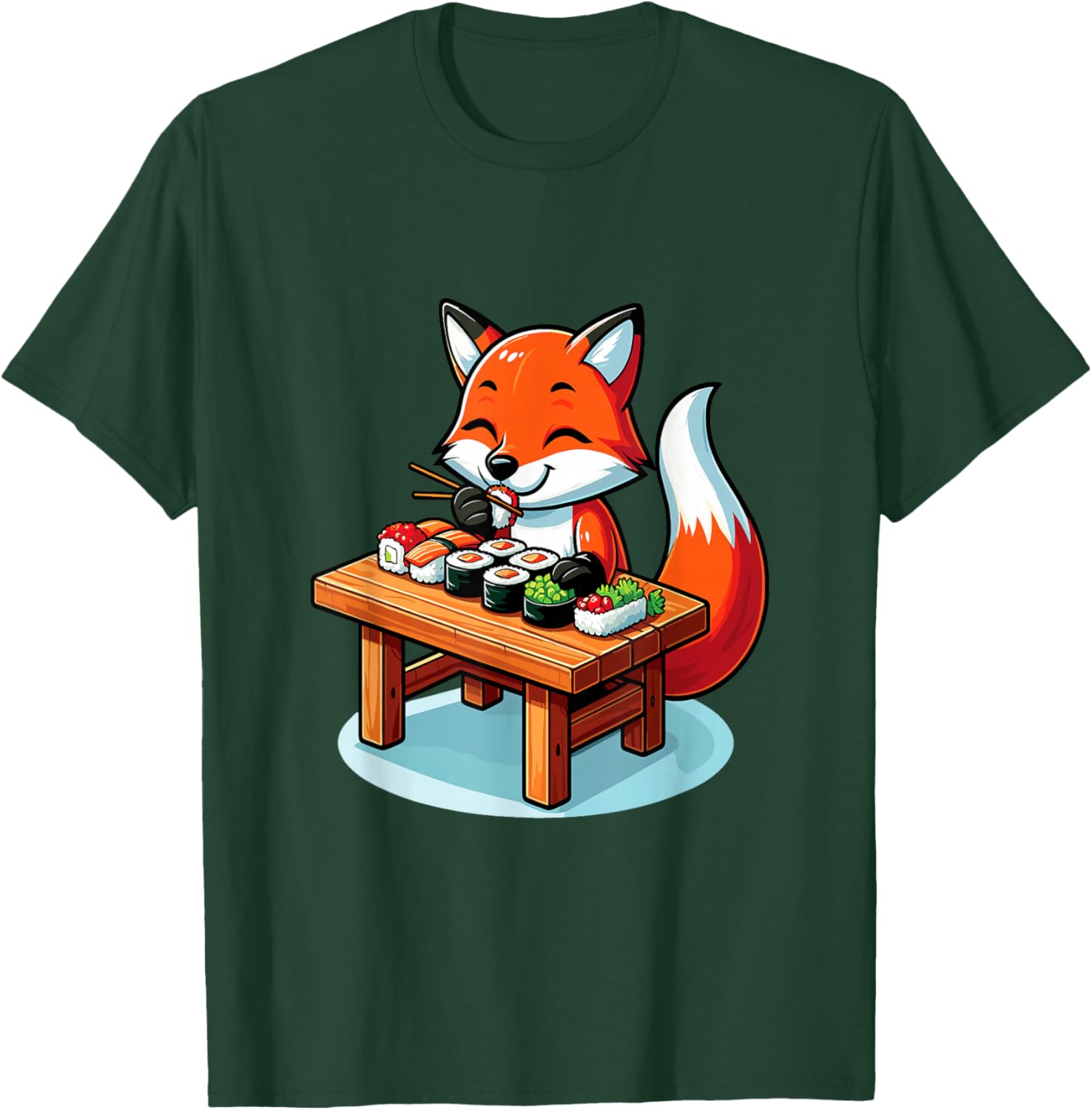 Cute Fox Eating Sushi Japanese Food Sushi Fox Lover T-Shirt - T-Shirt | Forest