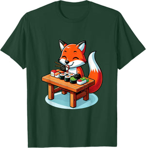 Cute Fox Eating Sushi Japanese Food Sushi Fox Lover T-Shirt - T-Shirt | Forest
