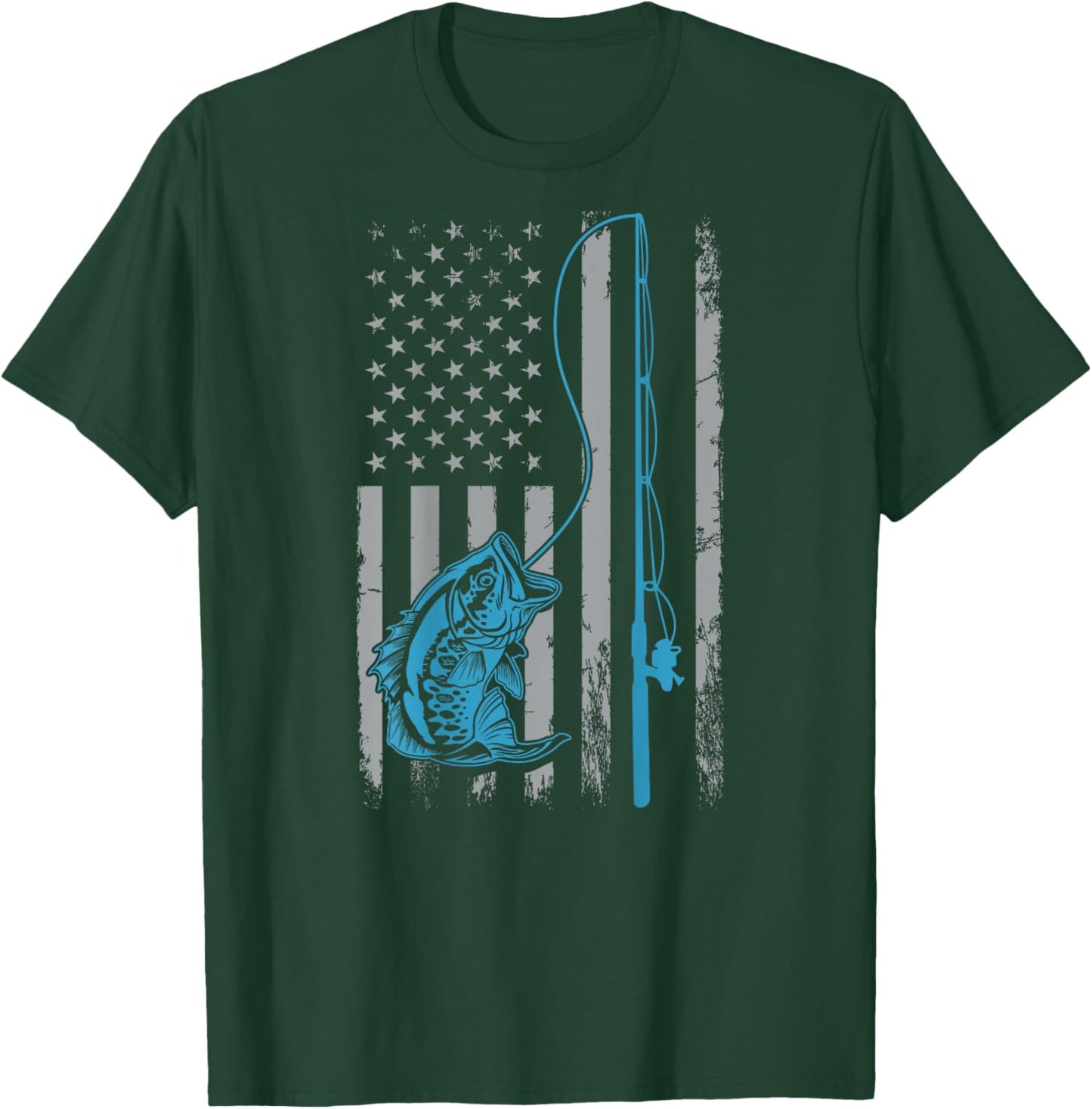 American Flag Fishing Rod Bass Fishing Vintage Fisherman T-Shirt - T-Shirt | Forest
