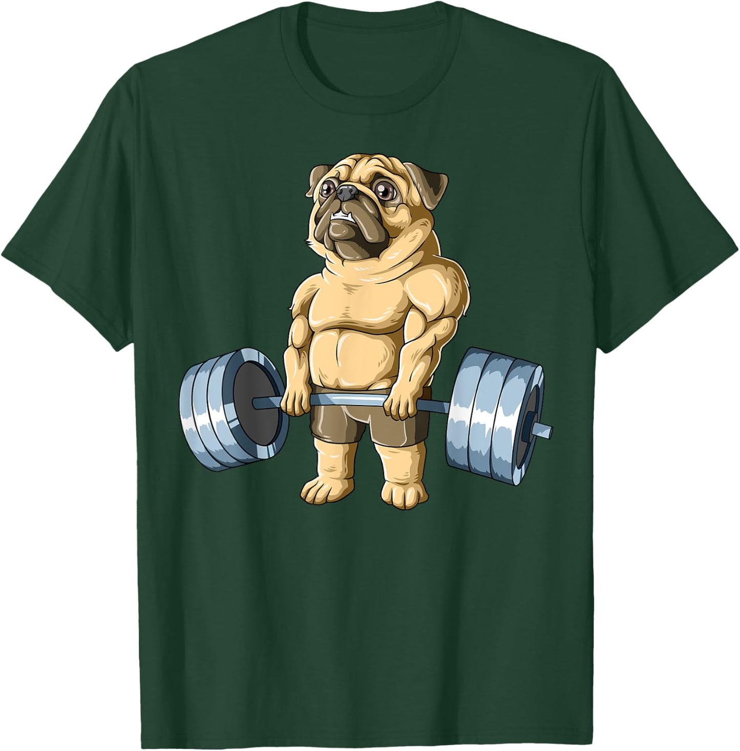 Weightlifting Pug Deadlifting Pug Powerlifting Workout Gym T-Shirt - T-Shirt | Forest