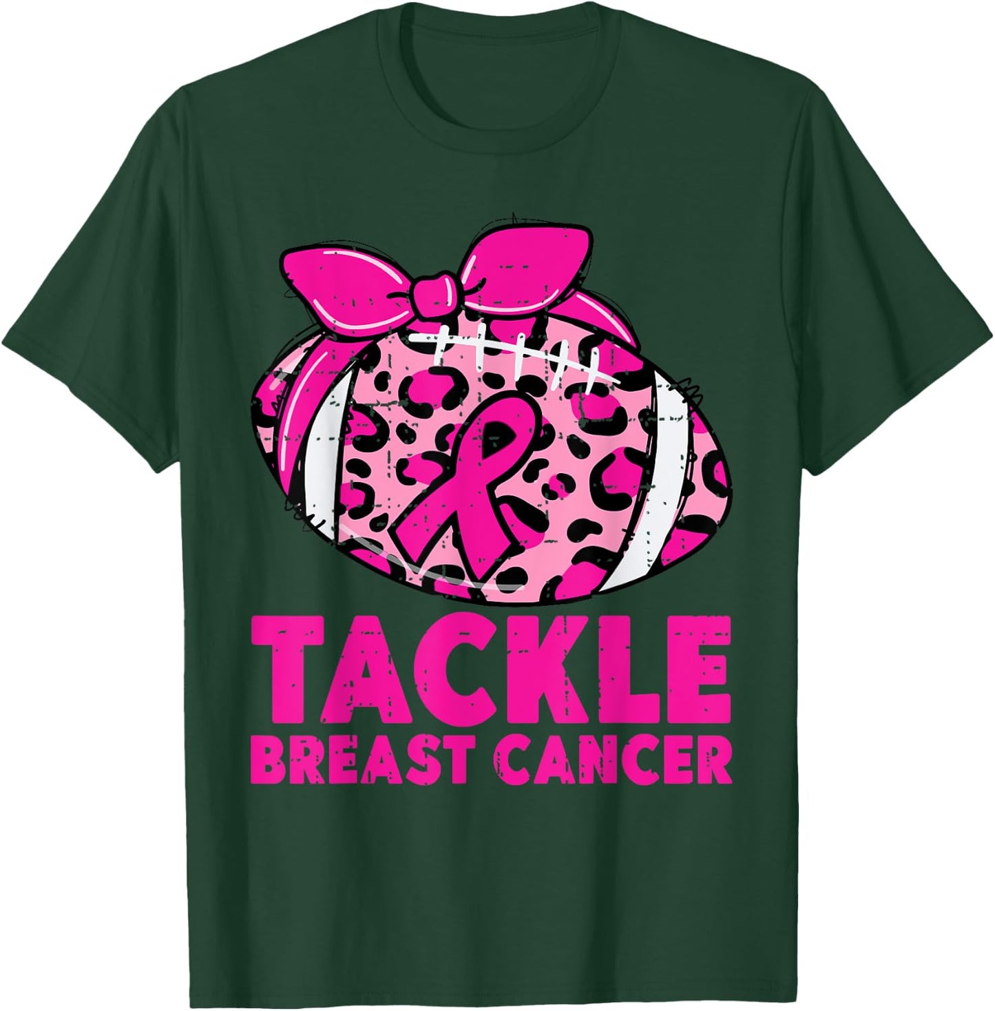 Tackle Breast Cancer Awareness Leopard Football Pink Ribbon T-Shirt - T-Shirt | Forest