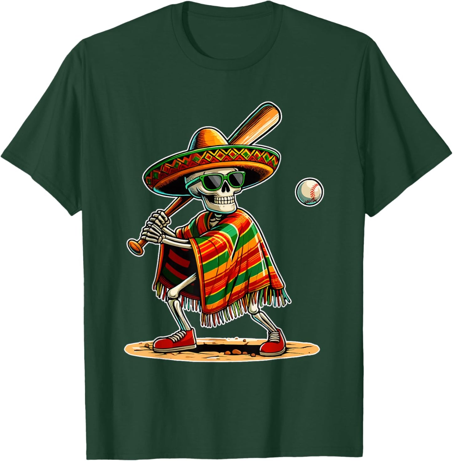 Baseball Skeleton Mexican Sombrero Cinco De Mayo T-Shirt - T-Shirt | Forest