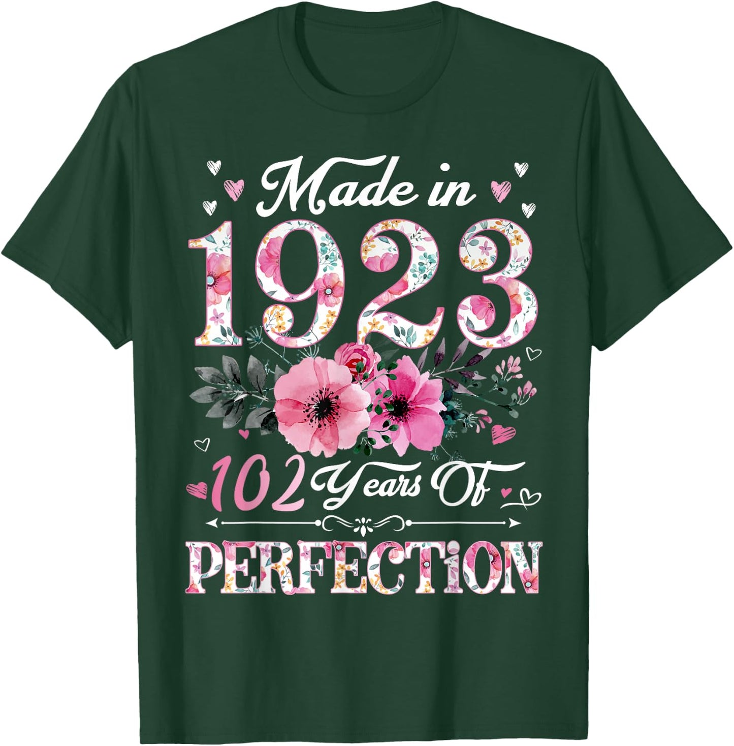 102 Year Old Made In 1923 Floral 102nd Birthday Gift Women T-Shirt - T-Shirt | Forest