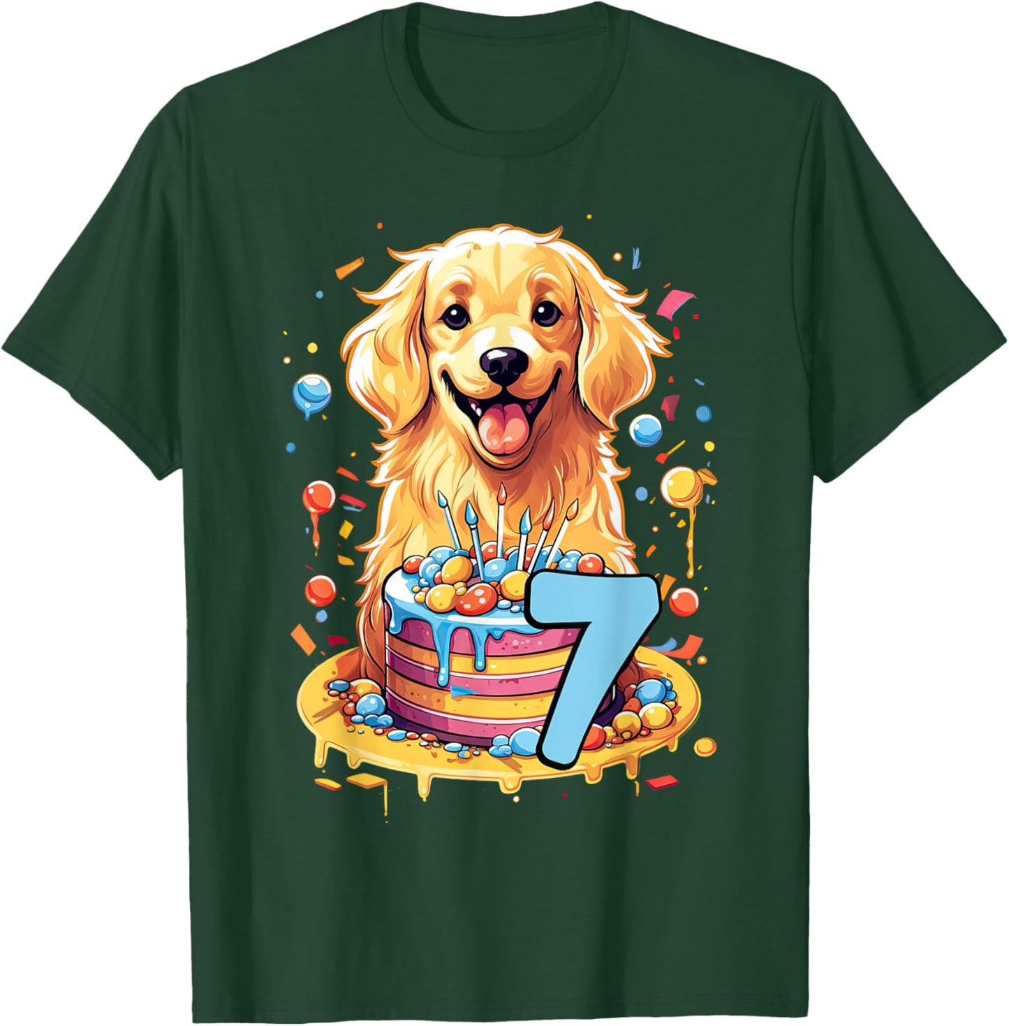 Golden Retriever Dog 7th Birthday Themed Party 7 Men Women Kids T-Shirt - T-Shirt | Forest