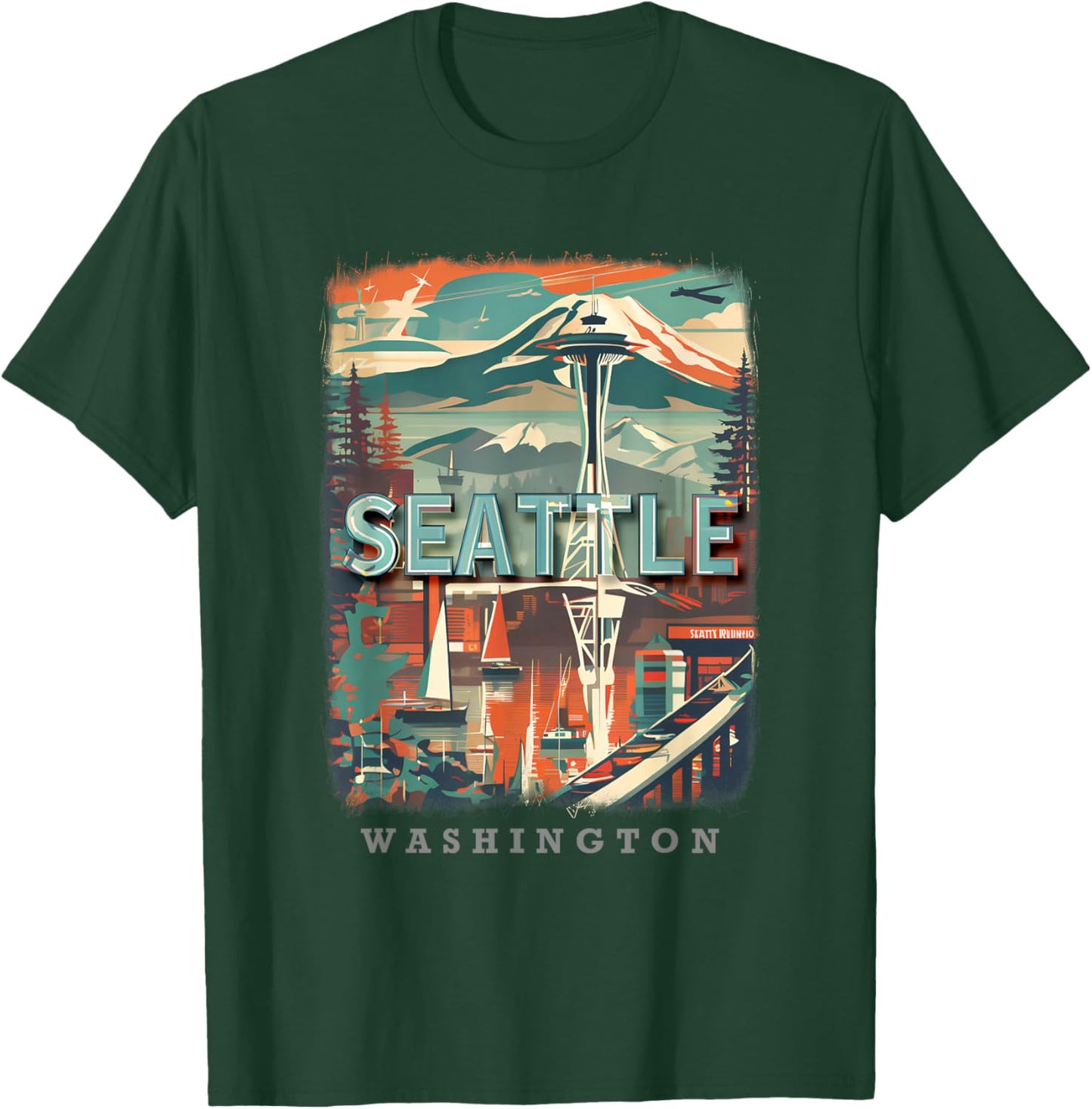 Seattle Washington WA Emerald City Skyline SD270 T-Shirt - T-Shirt | Forest