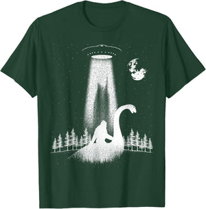 Bigfoot Riding Loch Ness Monster Nessie Funny Sasquatch Ufo T-Shirt - T-Shirt | Forest
