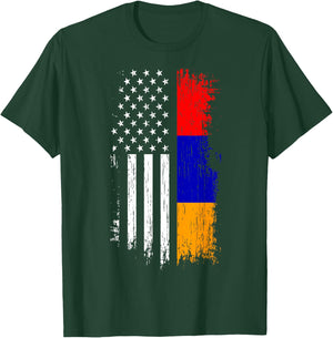 Armenian American Flag T Shirt - Pride Armenia USA T-Shirt - T-Shirt | Forest