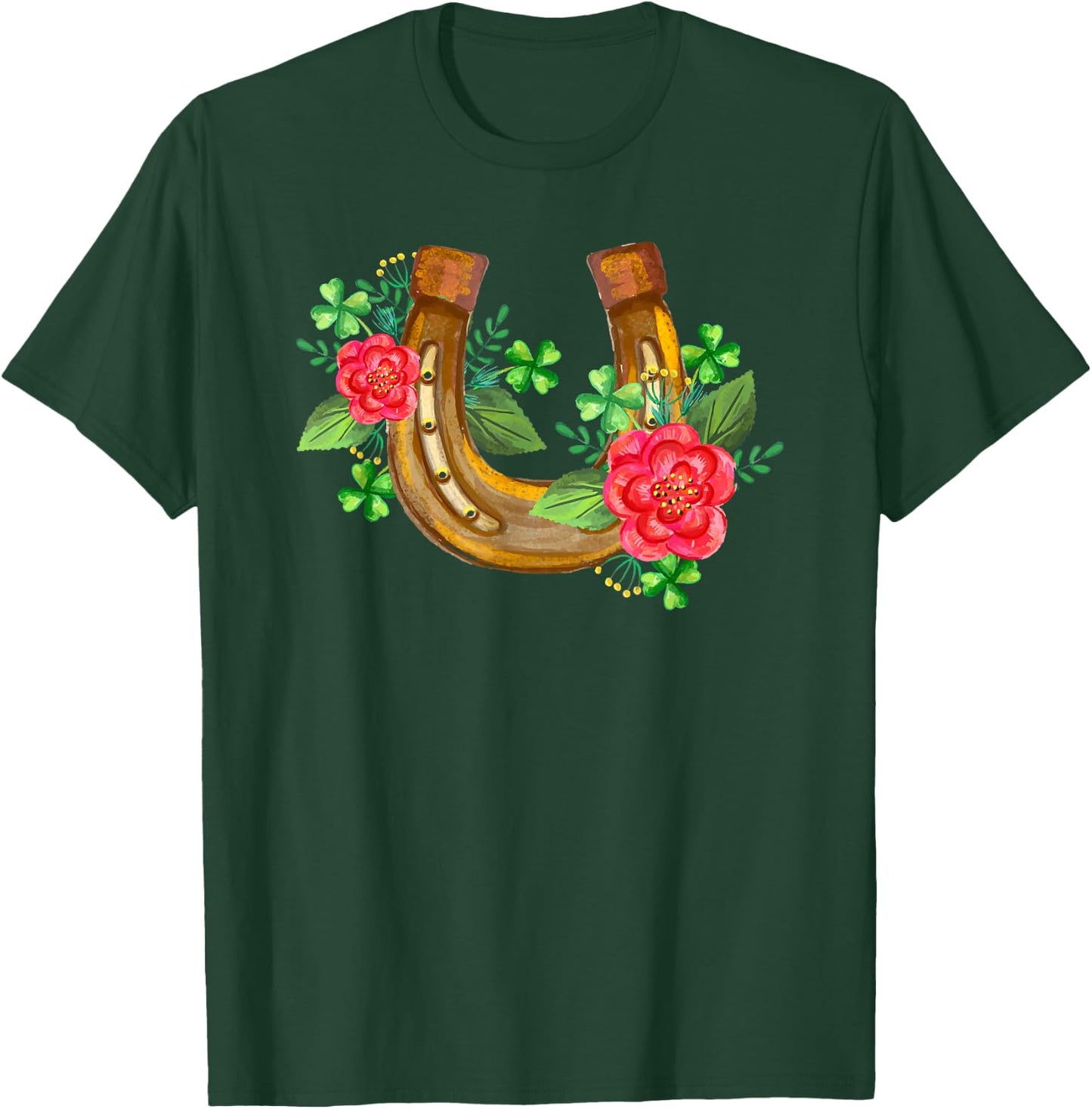 Good Luck Horseshoe Shamrock Horse Lover St. Patrick's Day T-Shirt - T-Shirt | Forest