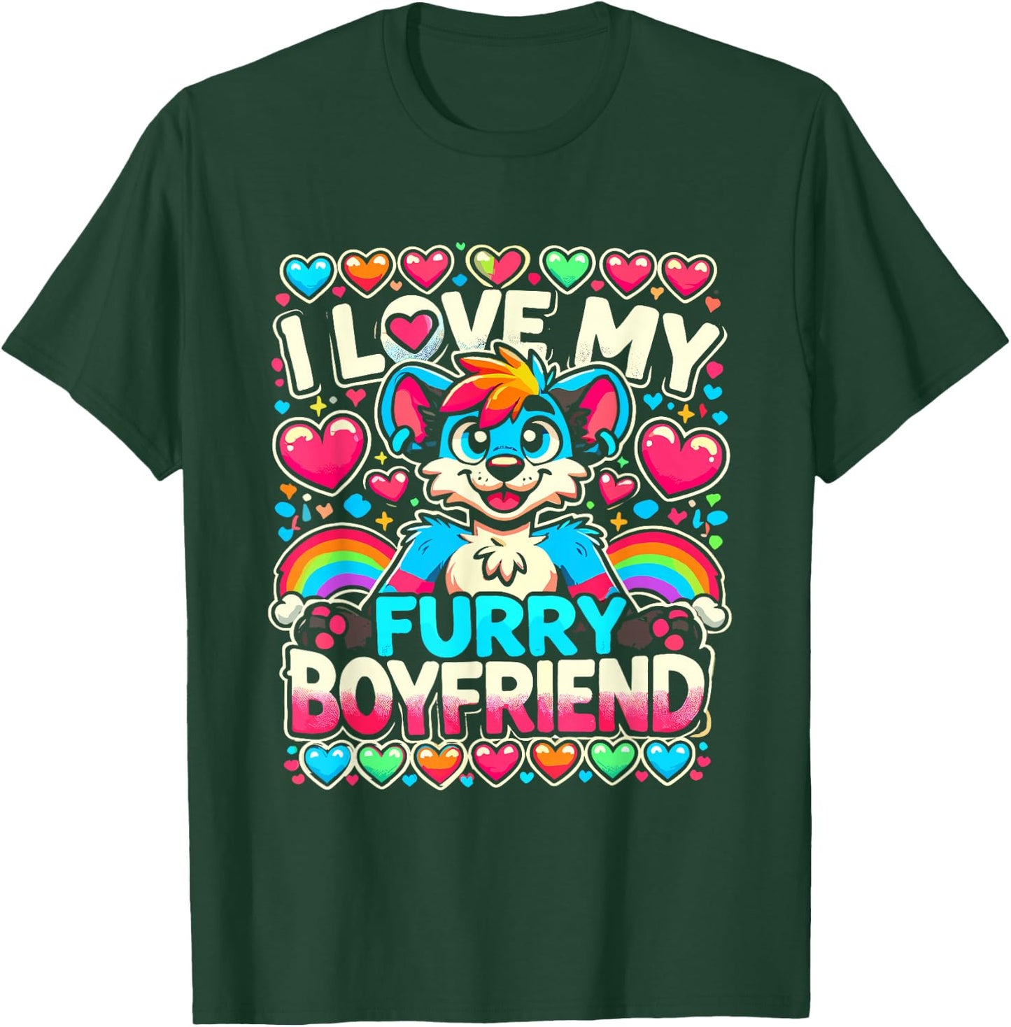 I Love My Furry Boyfriend Anthropomorphism Fursuiter T-Shirt - T-Shirt | Forest
