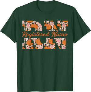 Retro RN Registered Nurse Pumpkins Daisy Flower Fall Autumn T-Shirt - T-Shirt | Forest