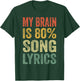 My Brain is 80% Percent Song Lyrics Funny Music Lover Saying T-Shirt - T-Shirt | Forest