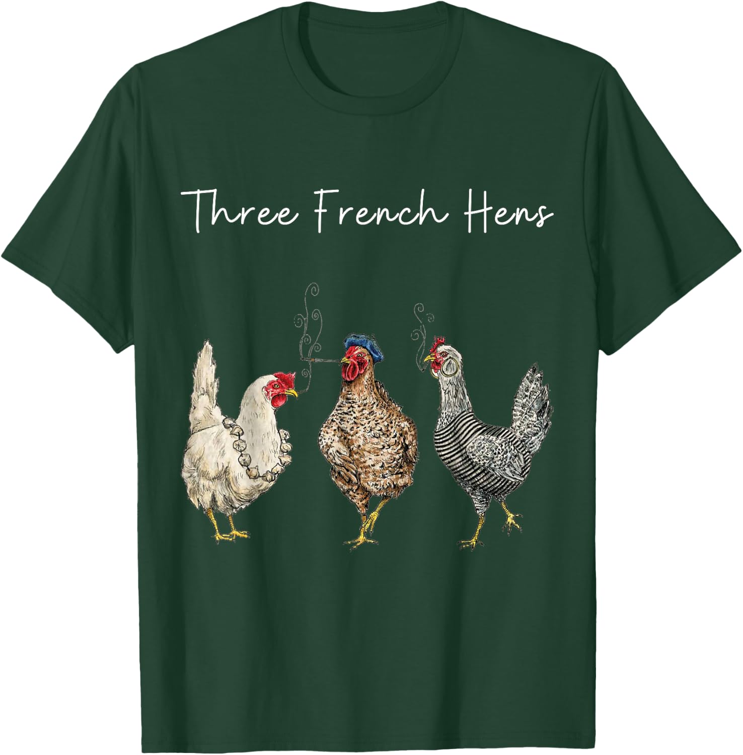 Funny Christmas Pun Three French Hens Chicken Puns T-Shirt - T-Shirt | Forest