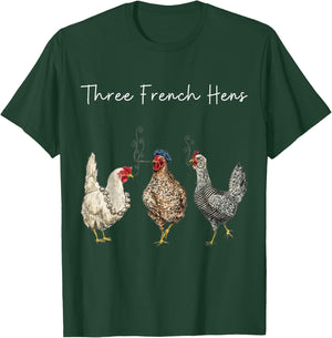 Funny Christmas Pun Three French Hens Chicken Puns T-Shirt - T-Shirt | Forest