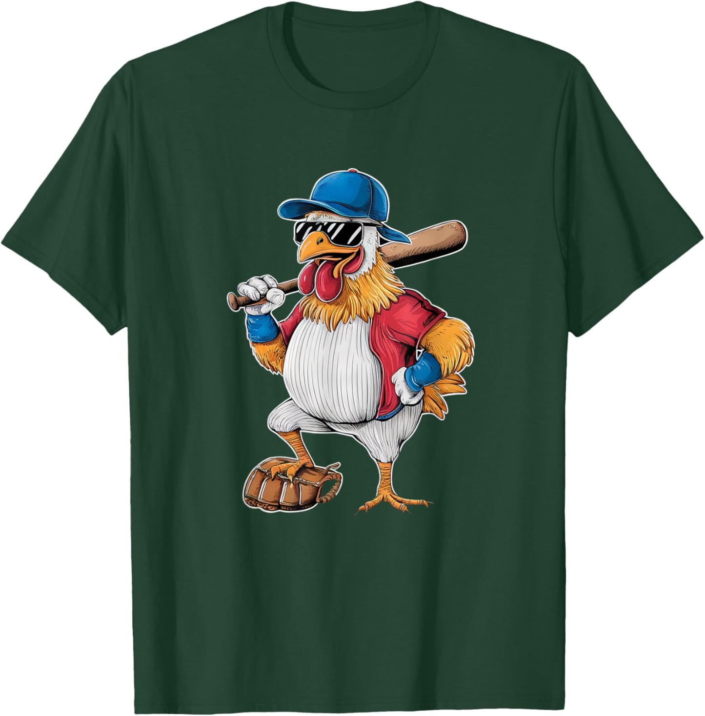 Chicken Baseball Player Funny Sports Design T-Shirt - T-Shirt | Forest