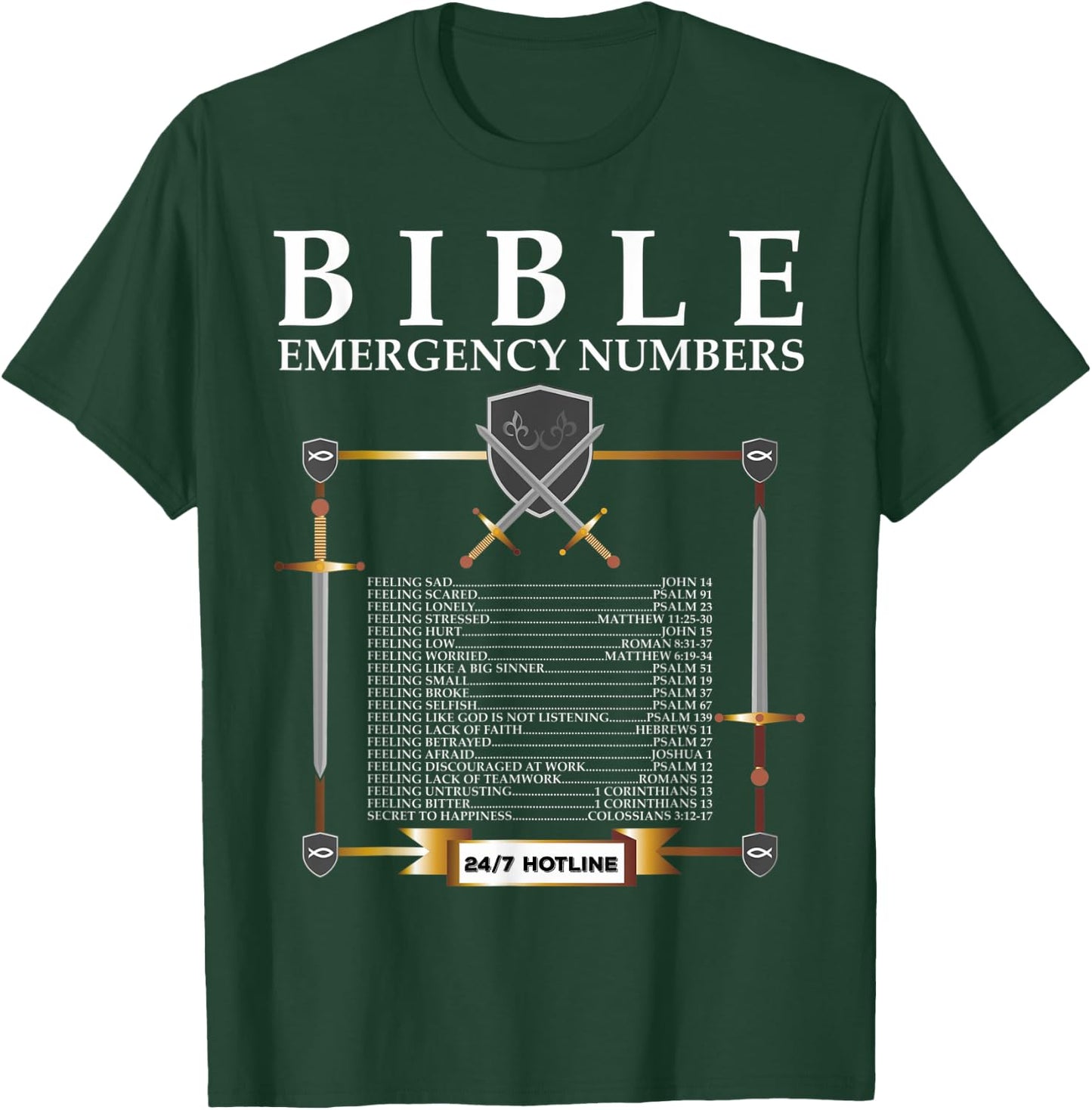 Bible Emergency Hotline Numbers - Cool Christian Bible Verse T-Shirt - T-Shirt | Forest