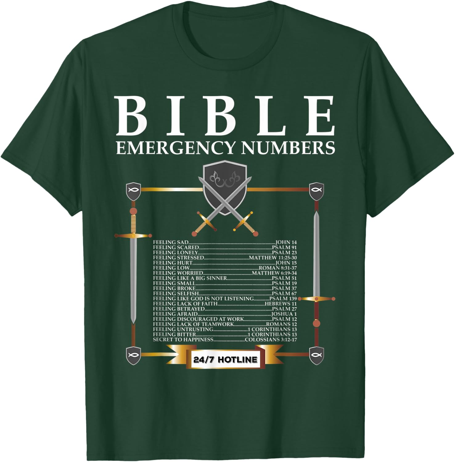 Bible Emergency Hotline Numbers - Cool Christian Bible Verse T-Shirt - T-Shirt | Forest