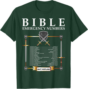 Bible Emergency Hotline Numbers - Cool Christian Bible Verse T-Shirt - T-Shirt | Forest