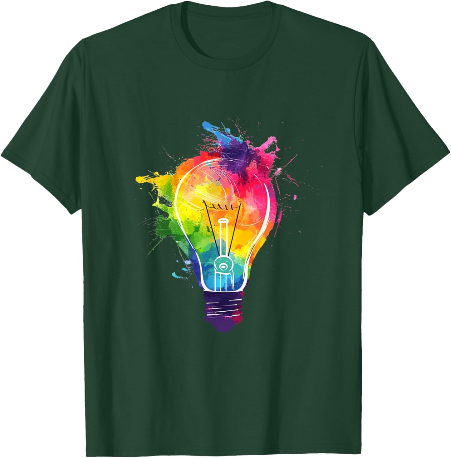 Creative Colorful Light Bulb Artistic Paint Splash T-Shirt - T-Shirt | Forest
