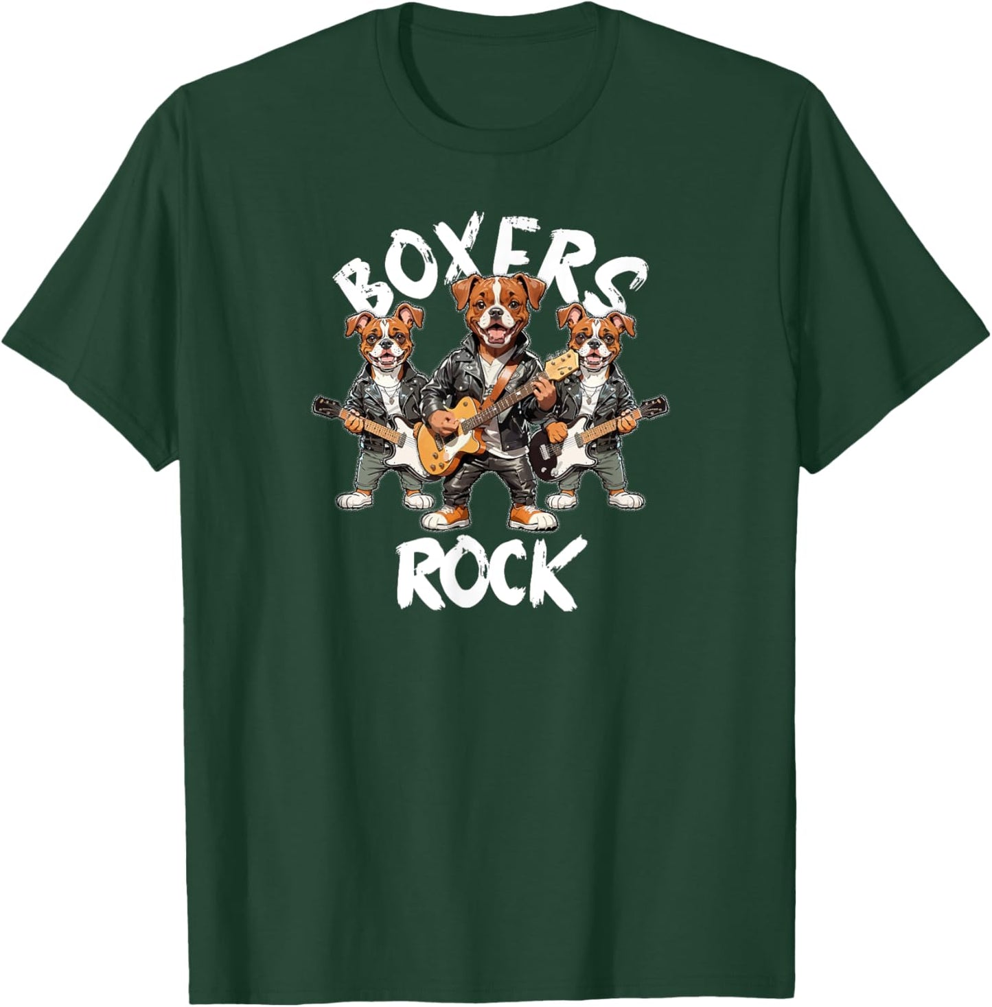 Boxers Rock Cool Boxer Dog Trio Rocking Playing Guitar Men Women Kids T-Shirt - T-Shirt | Forest