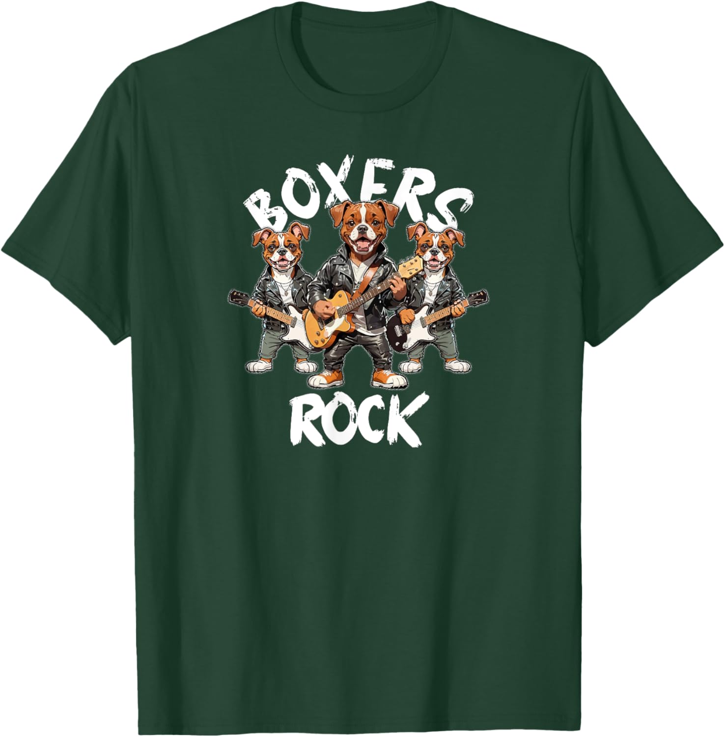 Boxers Rock Cool Boxer Dog Trio Rocking Playing Guitar Men Women Kids T-Shirt - T-Shirt | Forest
