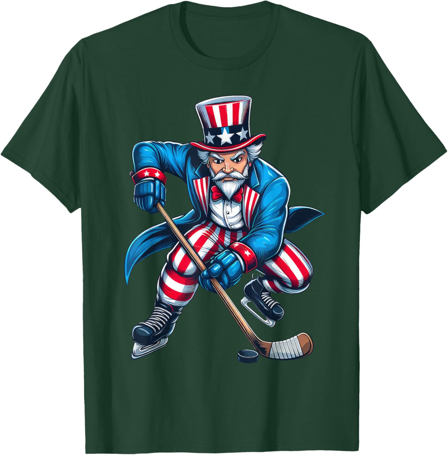 Uncle Sam Hockey Player 4th of July Boys Girls Kids Football T-Shirt - T-Shirt | Forest