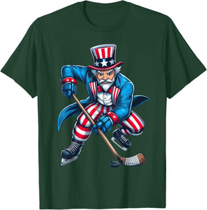 Uncle Sam Hockey Player 4th of July Boys Girls Kids Football T-Shirt - T-Shirt | Forest