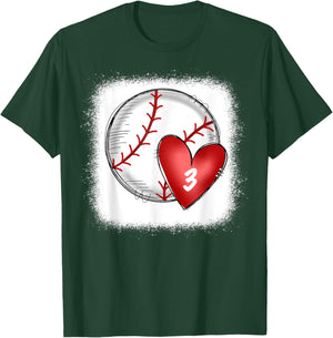 Bleached Custom Baseball Mom Number 3 Heart for Mom T-Shirt - T-Shirt | Forest