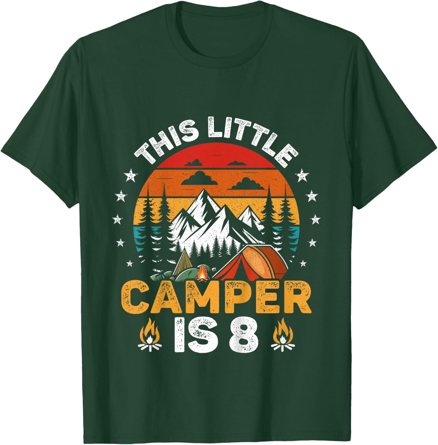 Kids This Little Camper is 8 Year Old Camping 8th Birthday Party T-Shirt - T-Shirt | Forest