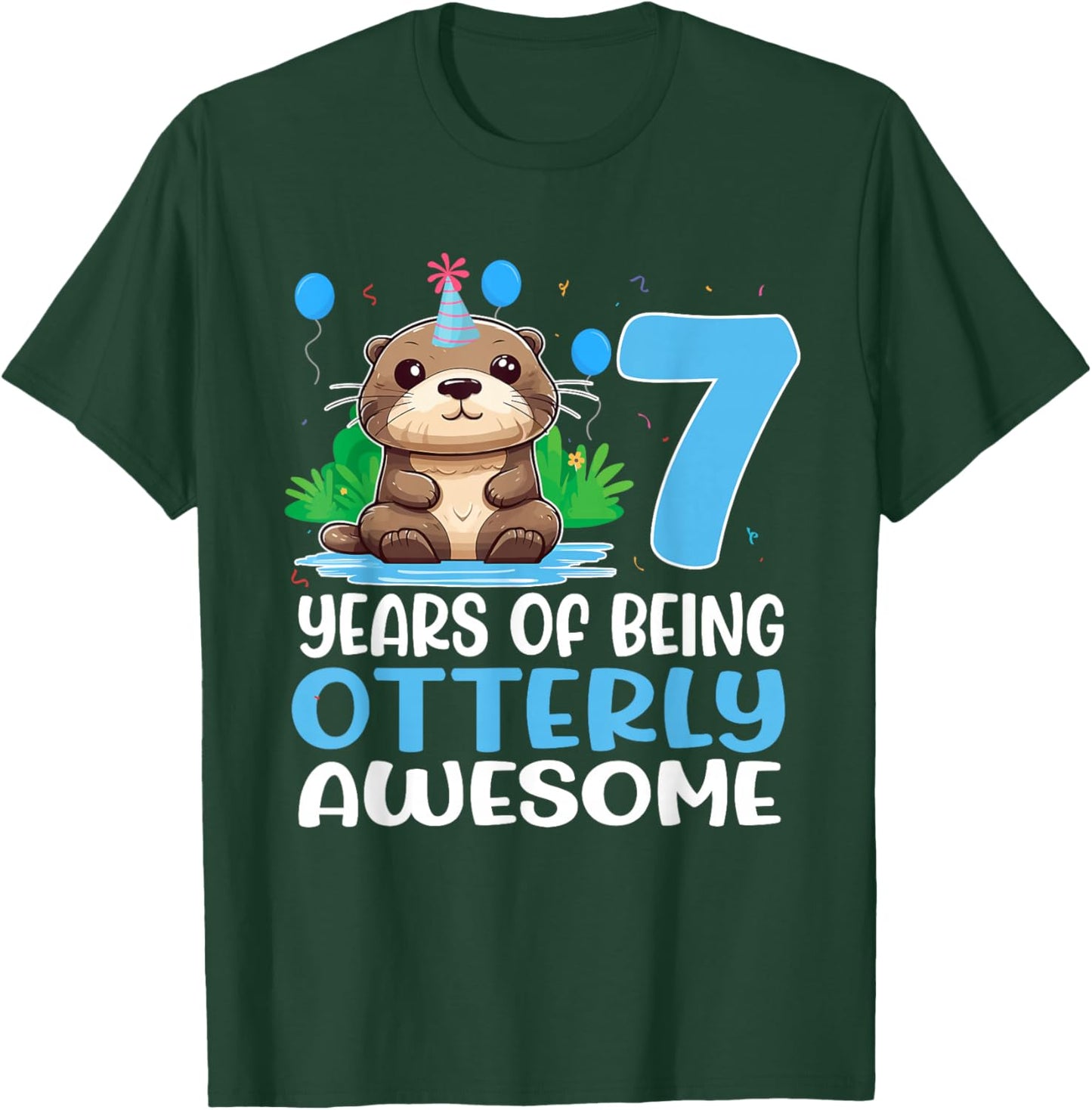 7 Years Of Being Otterly Awesome 7th Birthday Cute Otter T-Shirt - T-Shirt | Forest