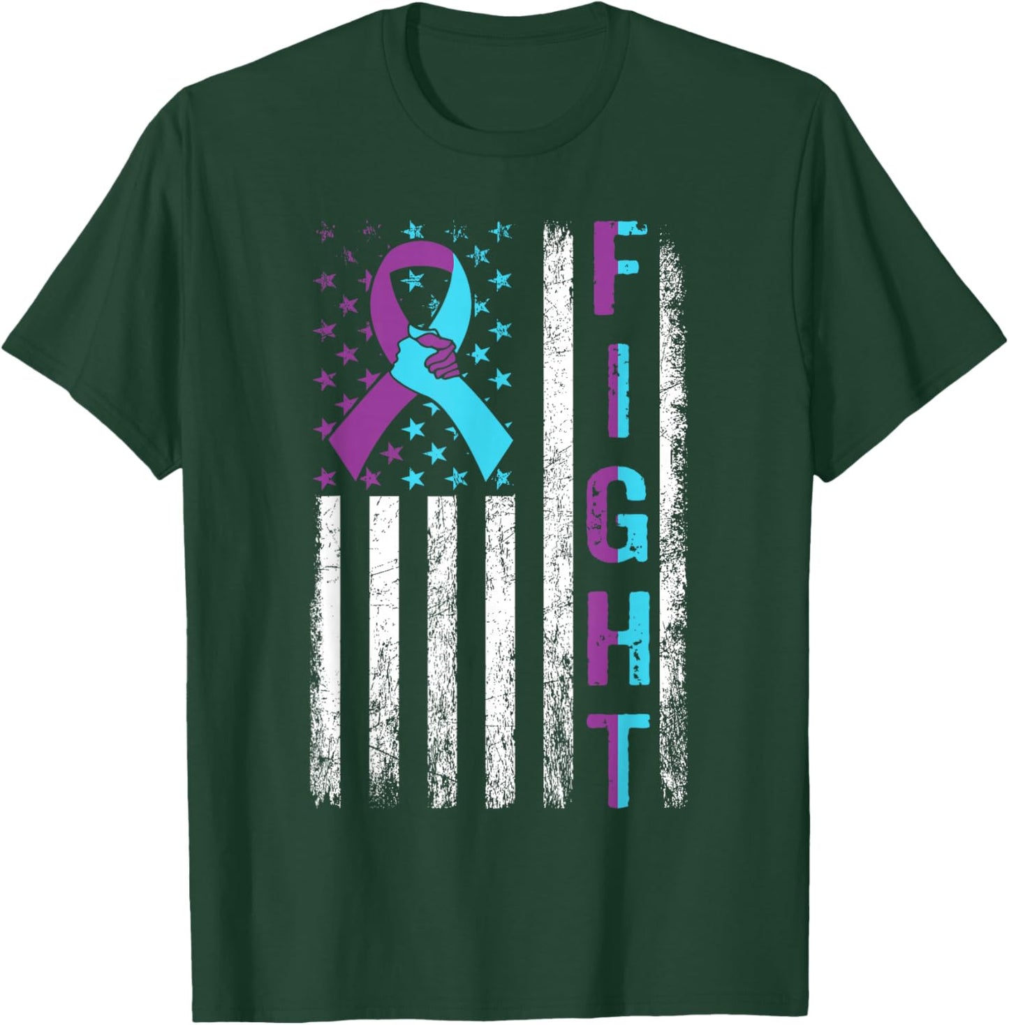 FIGHT Suicide Prevention Awareness American Flag Ribbon T-Shirt - T-Shirt | Forest
