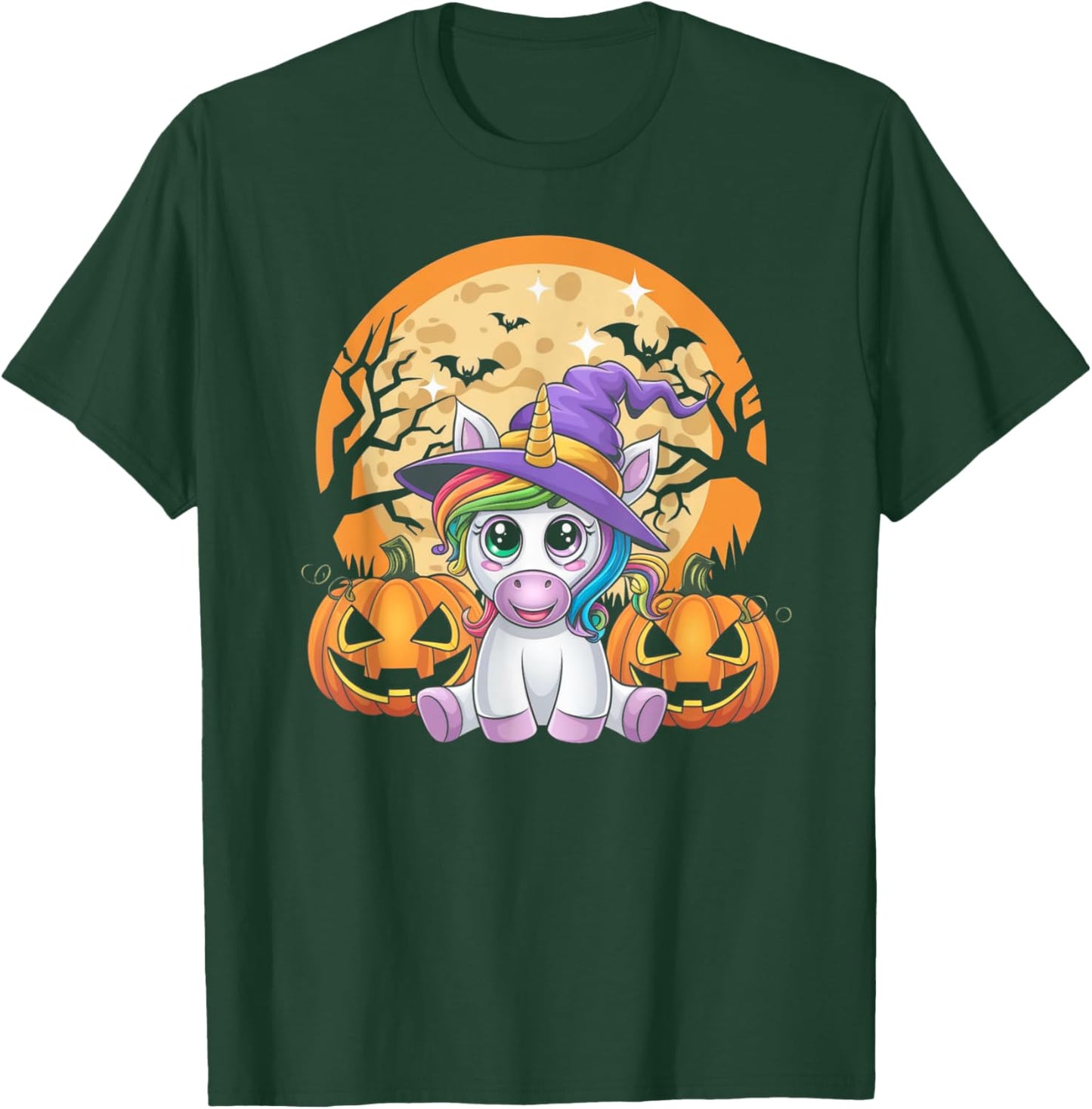 Cute Unicorn with Pumpkins Halloween 2024 for Girls & Women T-Shirt - T-Shirt | Forest