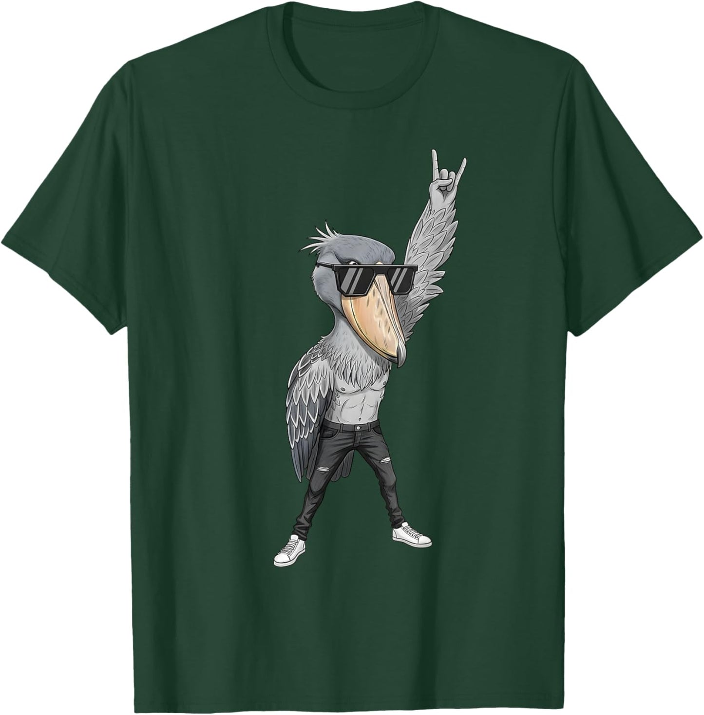 Cool Rocker Shoebill Cigogne Oiseau en Cuir Biker Tenue T-Shirt - T-Shirt | Forest