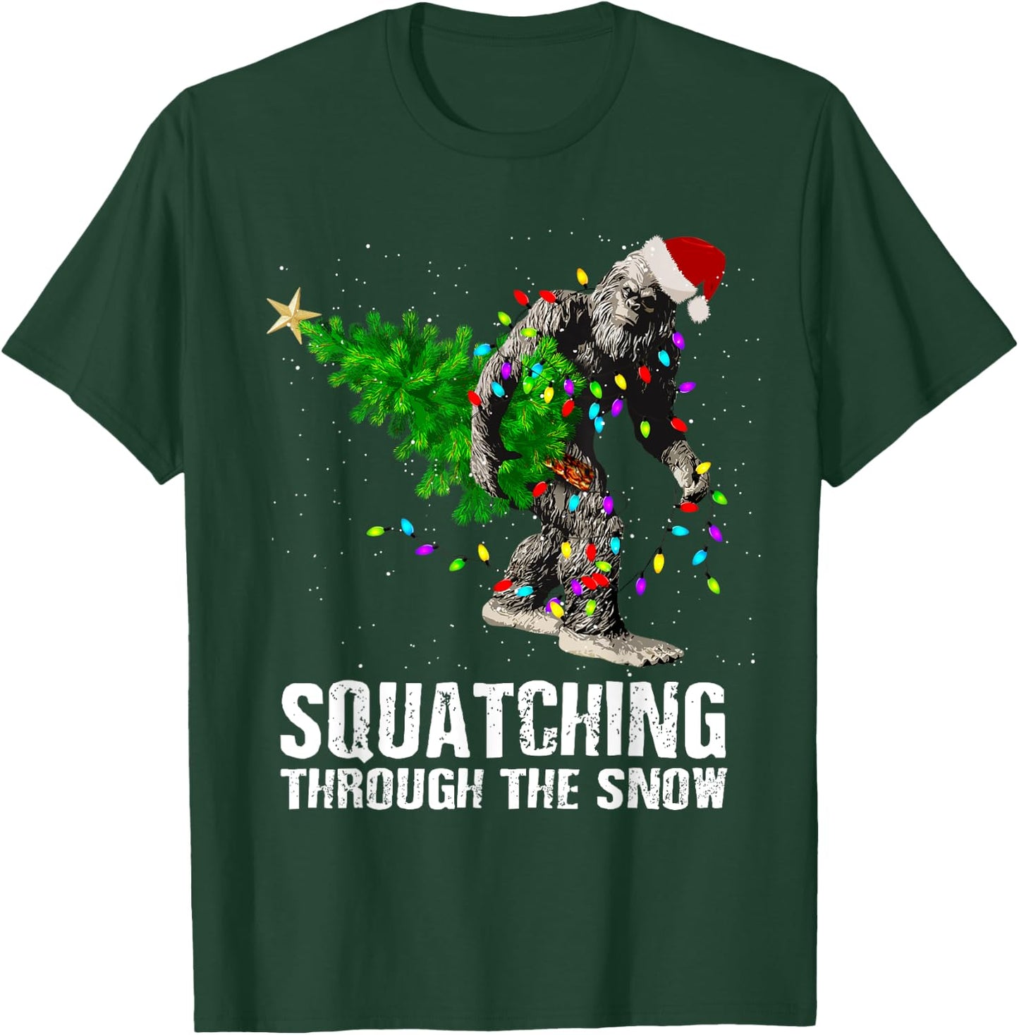 Bigfoot Squatching Through the Snow Christmas Tree T Shirt T-Shirt - T-Shirt | Forest