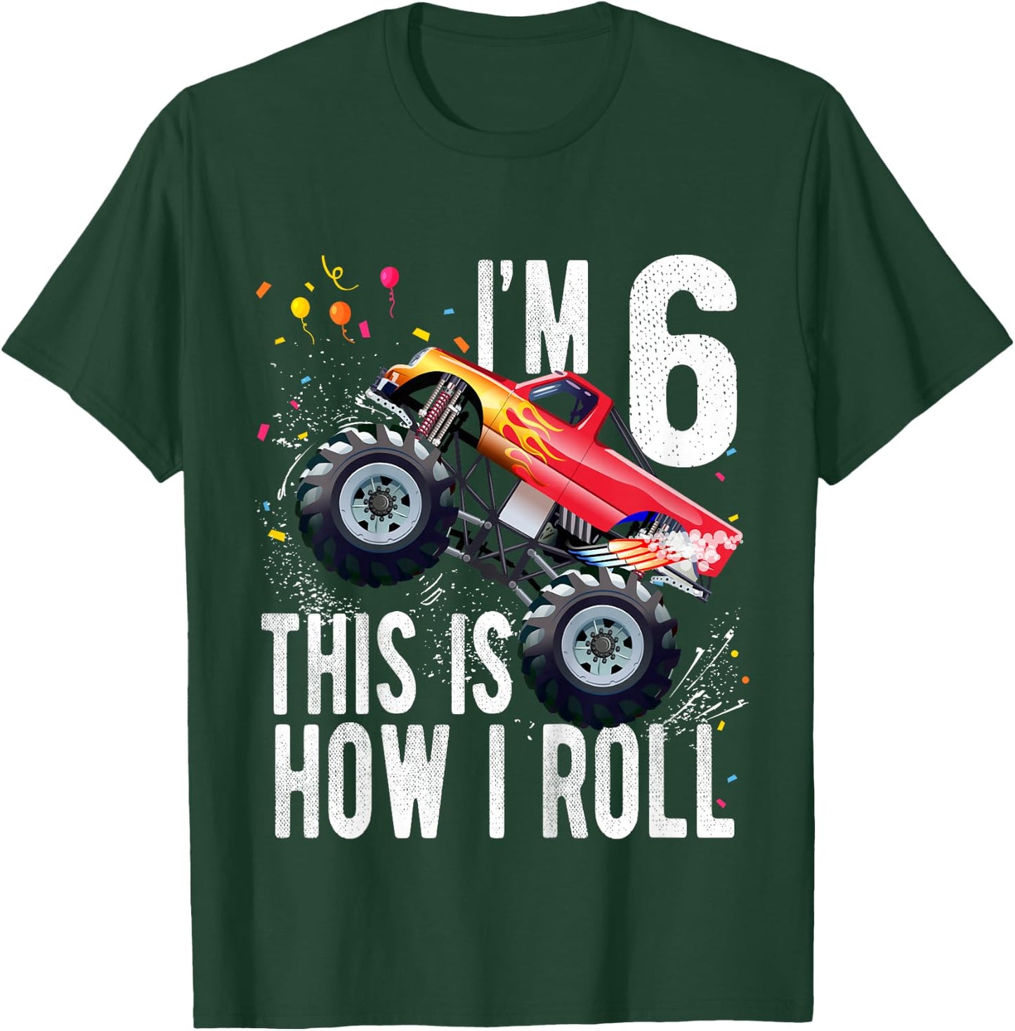 Kids 6 Year Old 6th Birthday Boy Monster Truck Car T-Shirt - T-Shirt | Forest