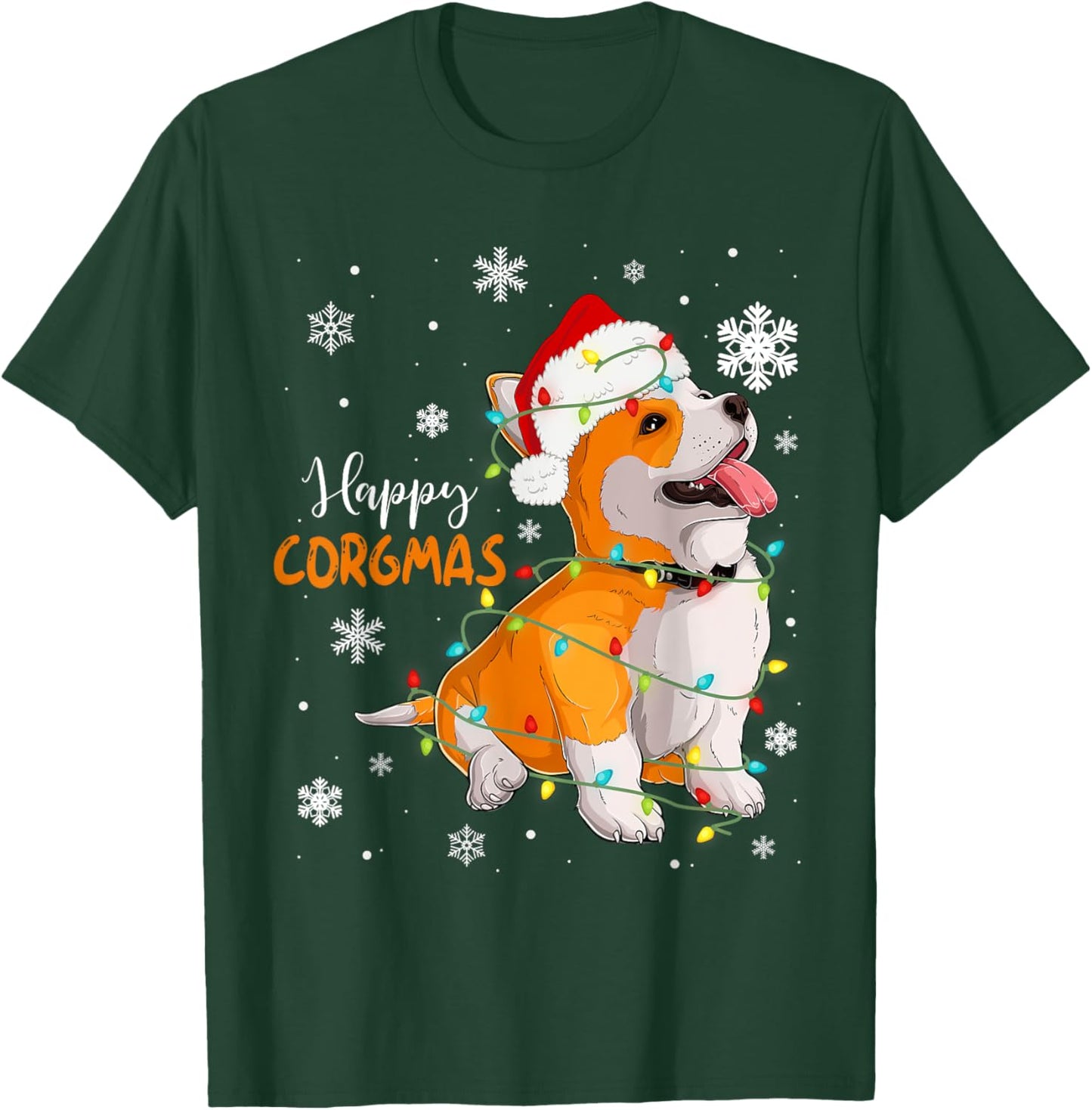 Corgi Christmas Tree Light Santa Hat Dog Gift Kid Girl Women T-Shirt - T-Shirt | Forest