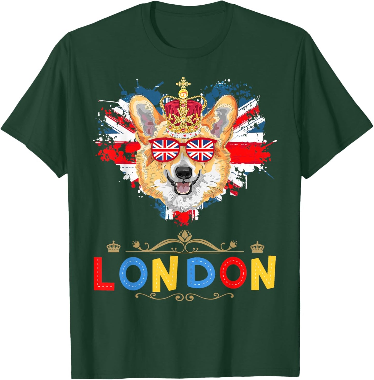 London Souvenirs Idea Kids With Corgi & British Memorabilia T-Shirt - T-Shirt | Forest