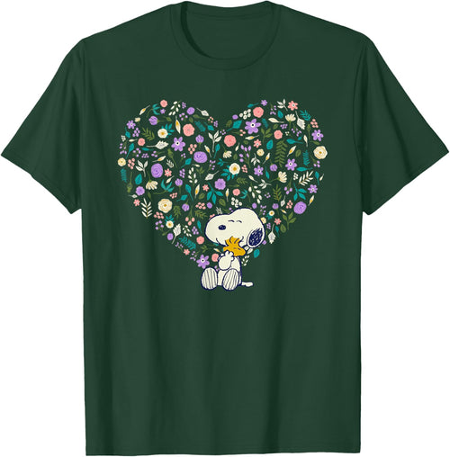 Peanuts Snoopy & Woodstock Hug Floral Heart