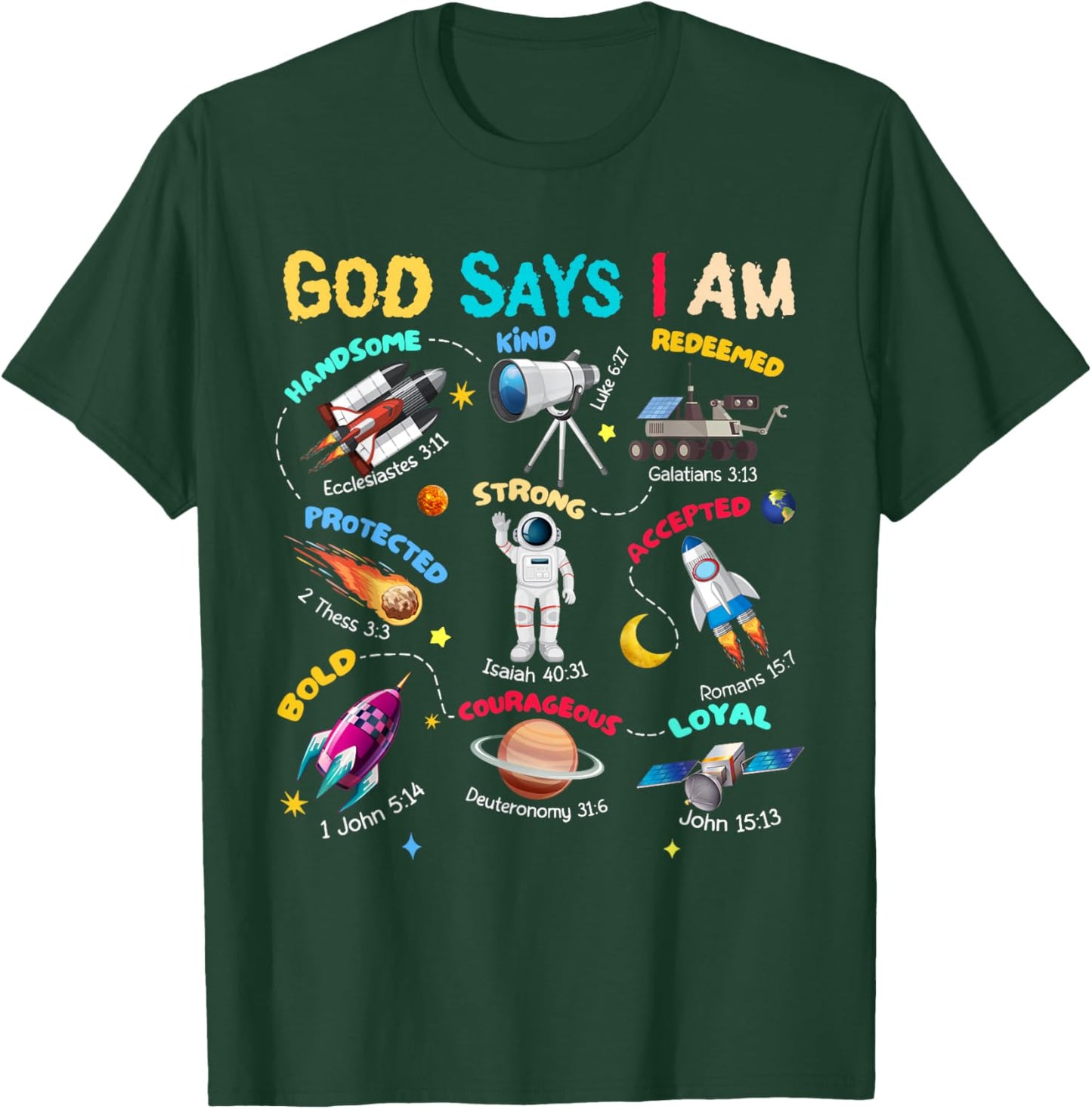 God Says I Am Planets Science Solar Star System Christ Bible T-Shirt - T-Shirt | Forest