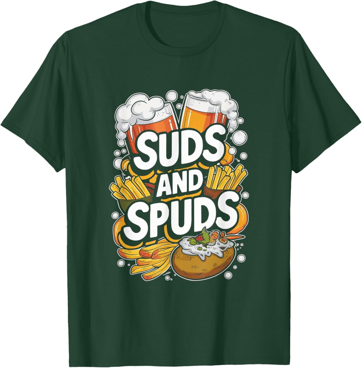 Suds and Spuds Enjoyment Celebration Cool Beer and Snacks T-Shirt - T-Shirt | Forest