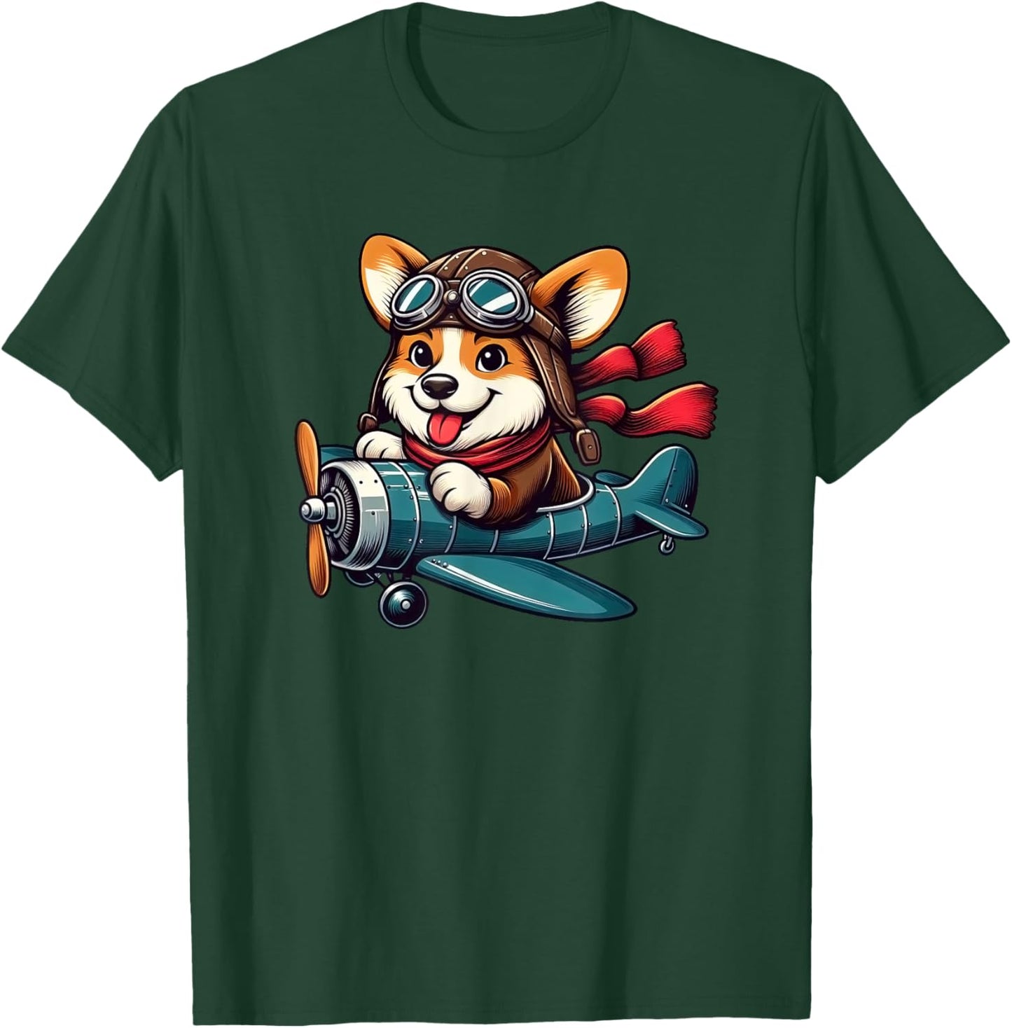 Corgi Pilot Dog Funny Aviator T-Shirt - T-Shirt | Forest