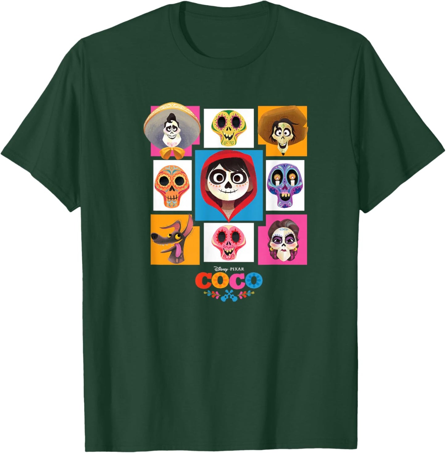 Disney Pixar Coco Main Characters Group Shot Chest Panels T-Shirt - T-Shirt | Forest