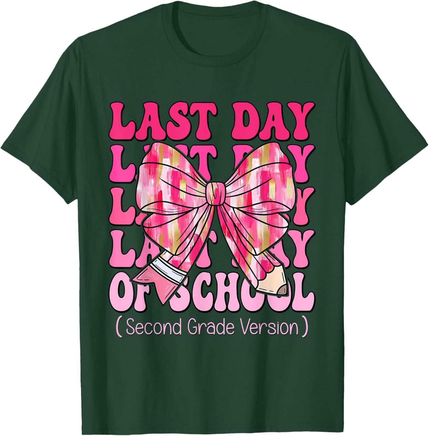 Coquette Bow Pencil Last Day Of School Second Grade Version T-Shirt - T-Shirt | Forest