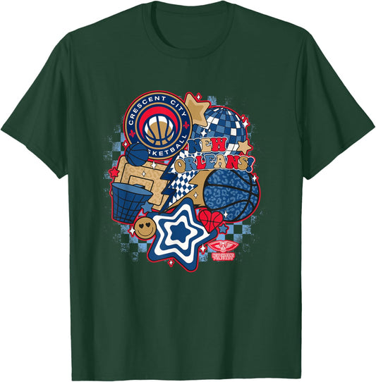 NBA New Orleans Pelicans Psychedelic Basketball Collage T-Shirt - T-Shirt | Forest