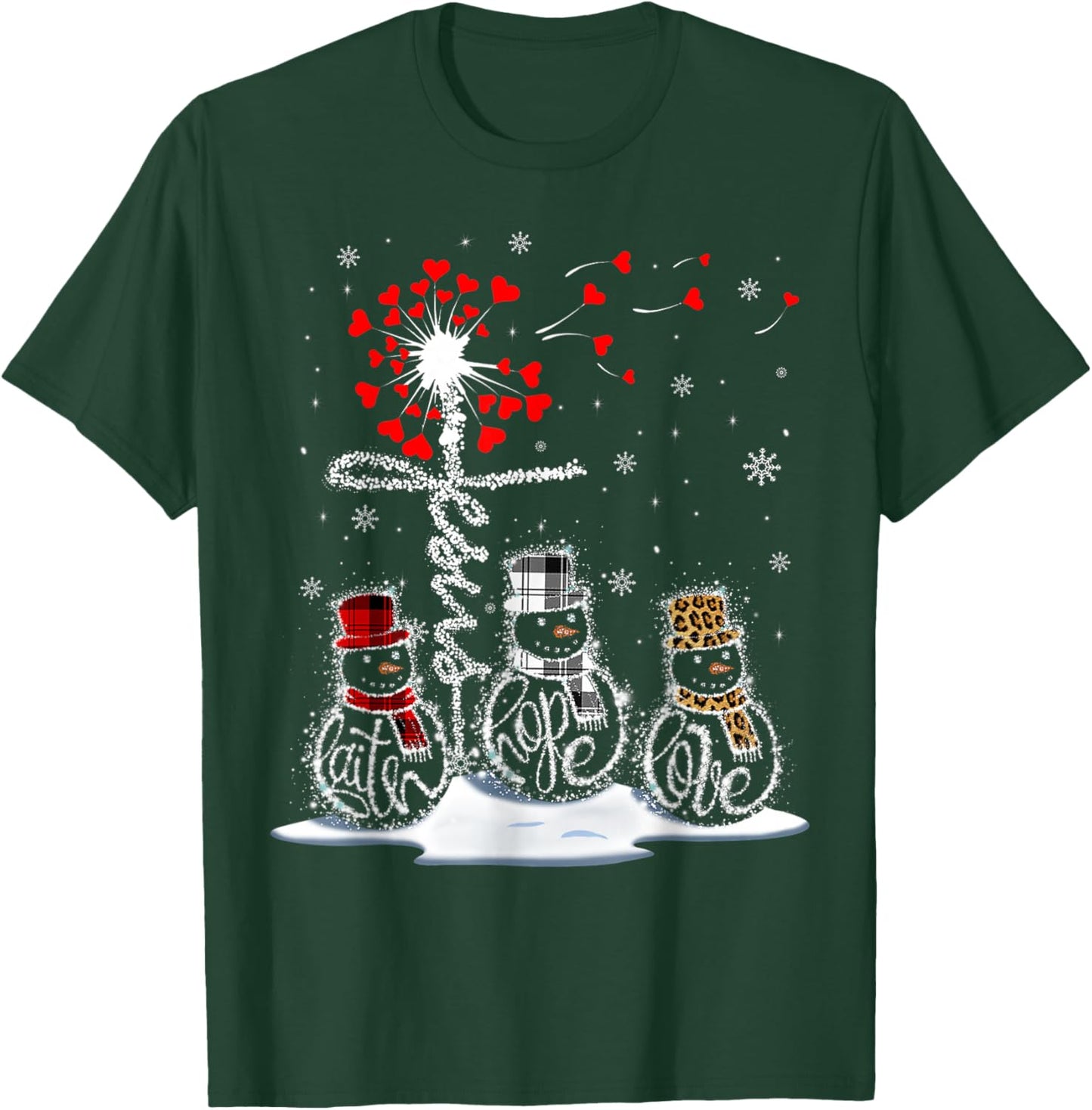 Funny Christmas 2025 Faith Hope Love Snowman Christian Cross T-Shirt - T-Shirt | Forest