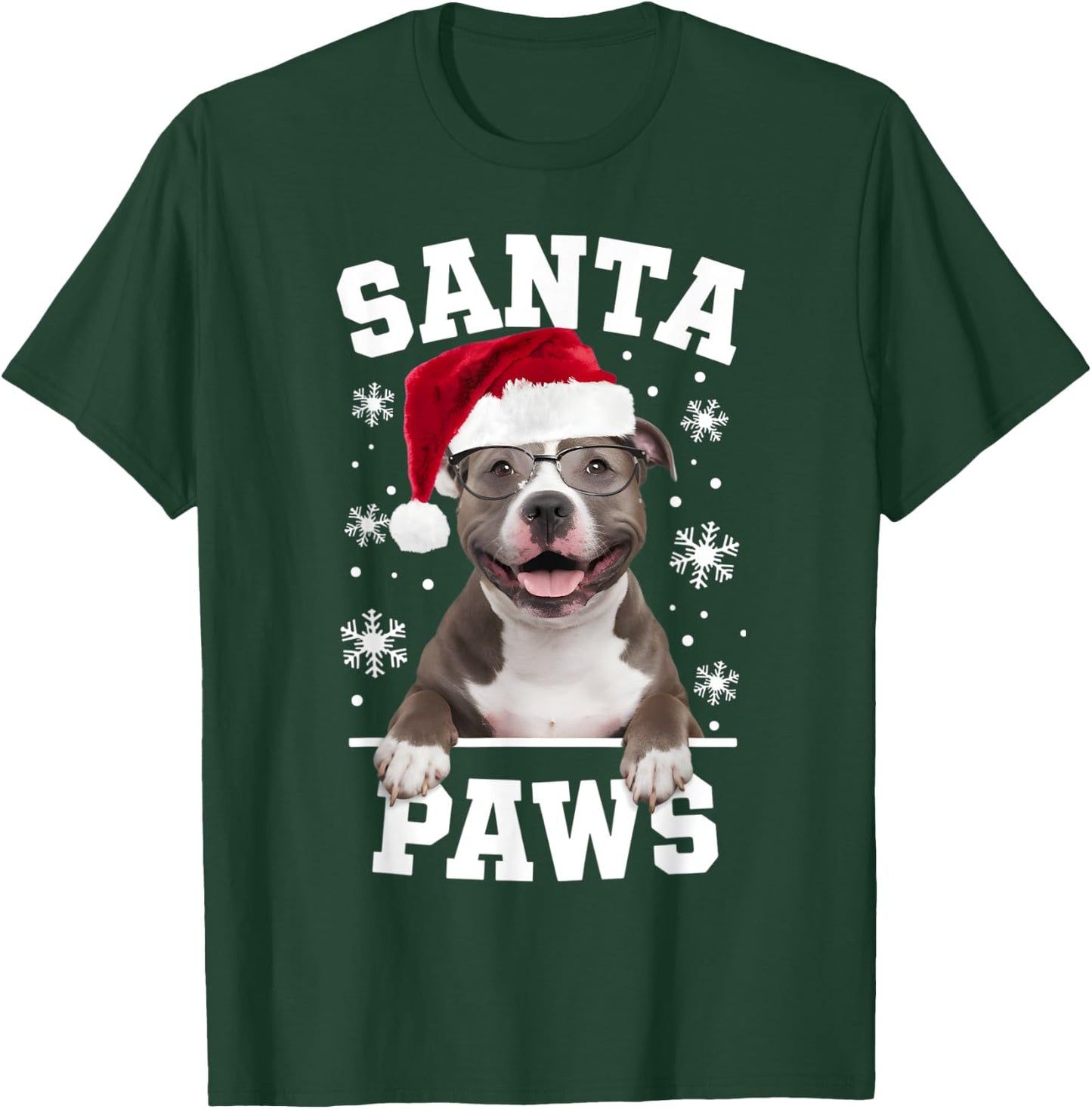 Santa Paws Pitbull Terrier Christmas Puppy Dog Lover T-Shirt - T-Shirt | Forest