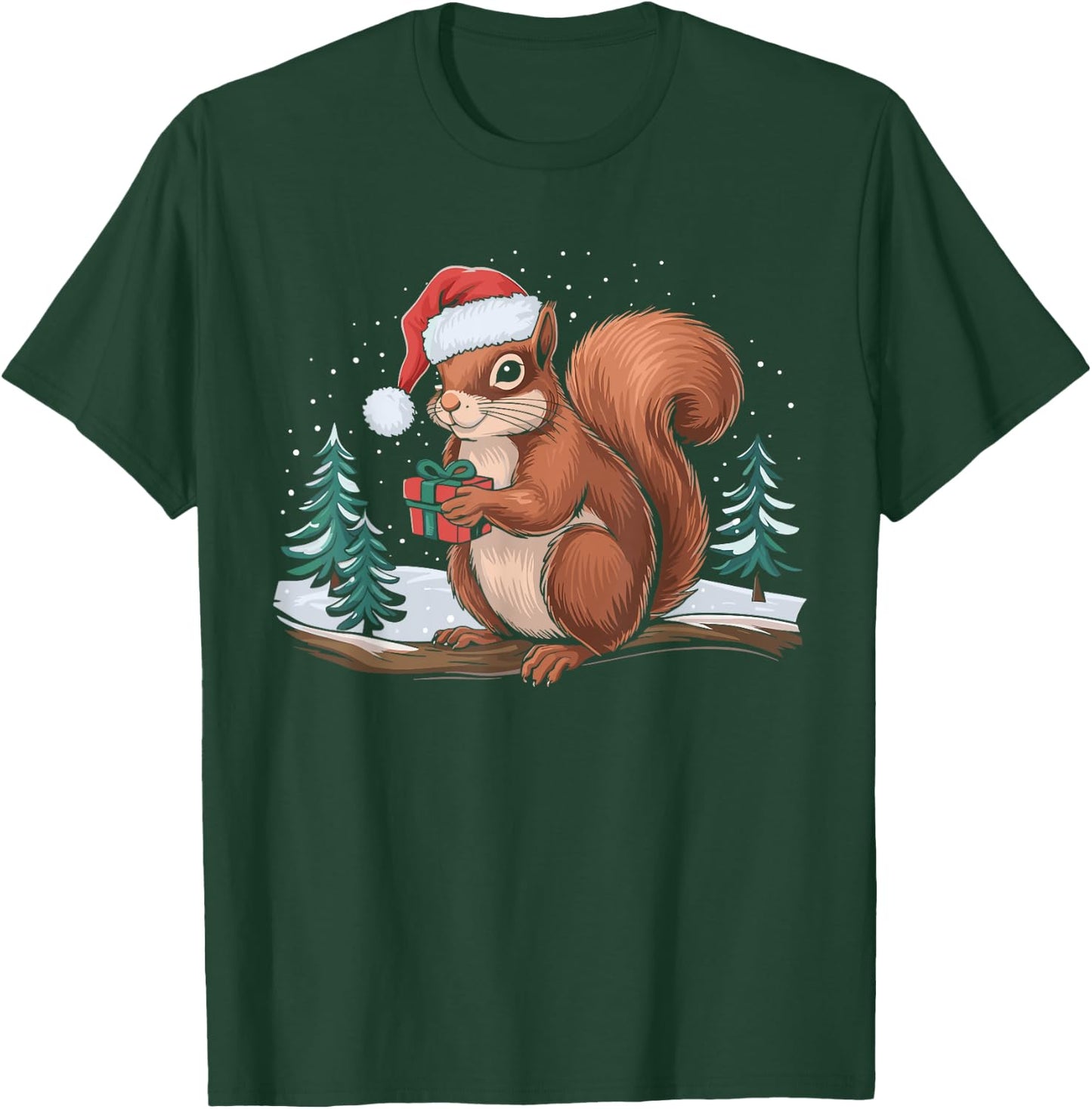 Squirrel Christmas Santa Hat Christmas Vacation Squirrel T-Shirt - T-Shirt | Forest