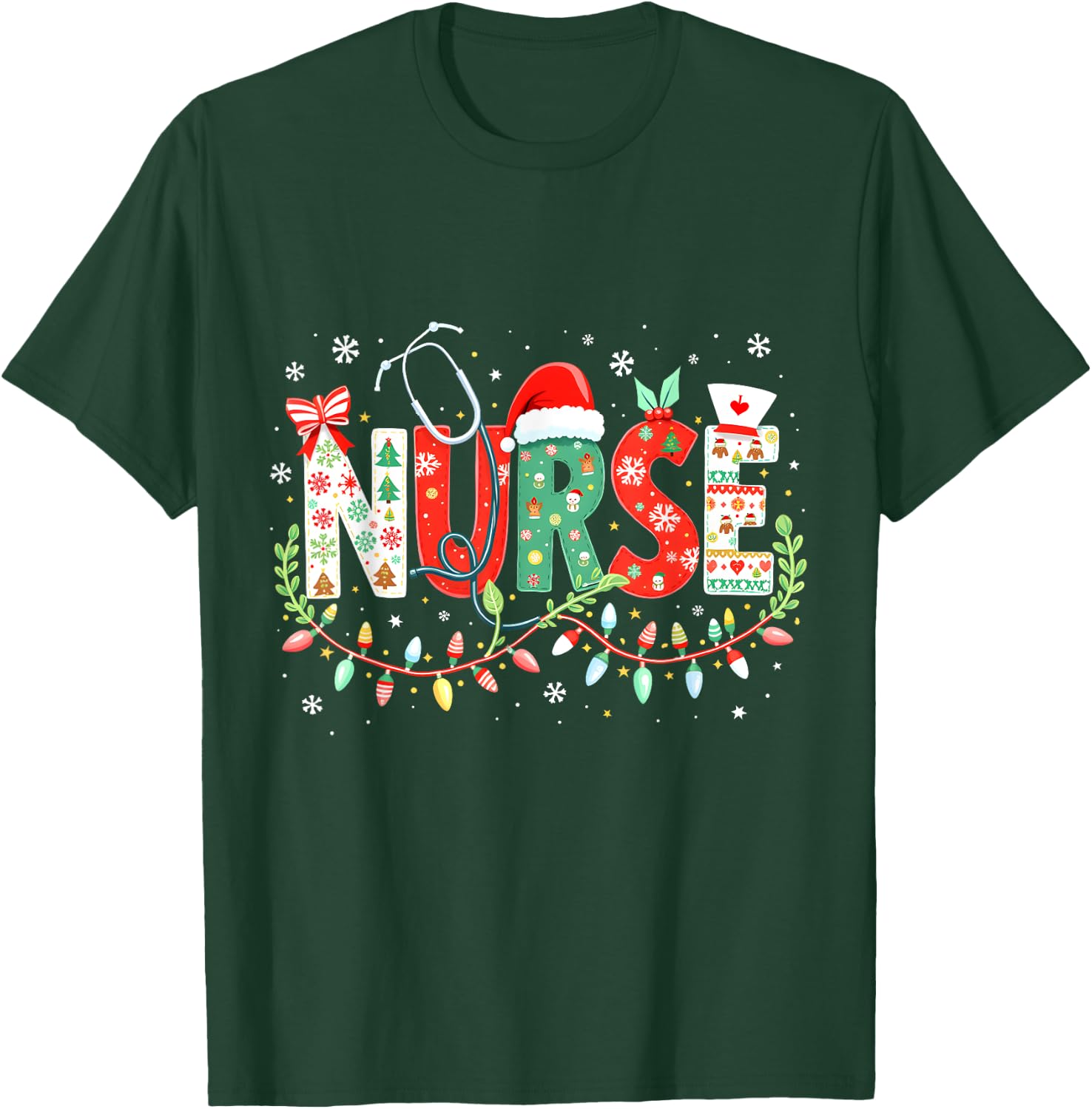 Groovy ER CNA Nurse Winter For Funny Christmas Nurse Graphic T-Shirt - T-Shirt | Forest