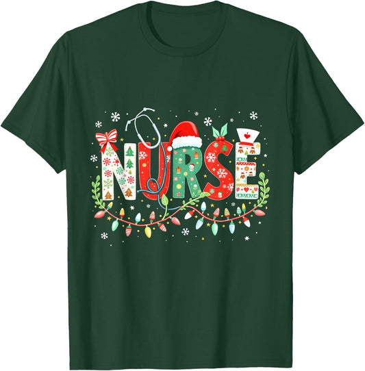 Groovy ER CNA Nurse Winter For Funny Christmas Nurse Graphic T-Shirt - T-Shirt | Forest