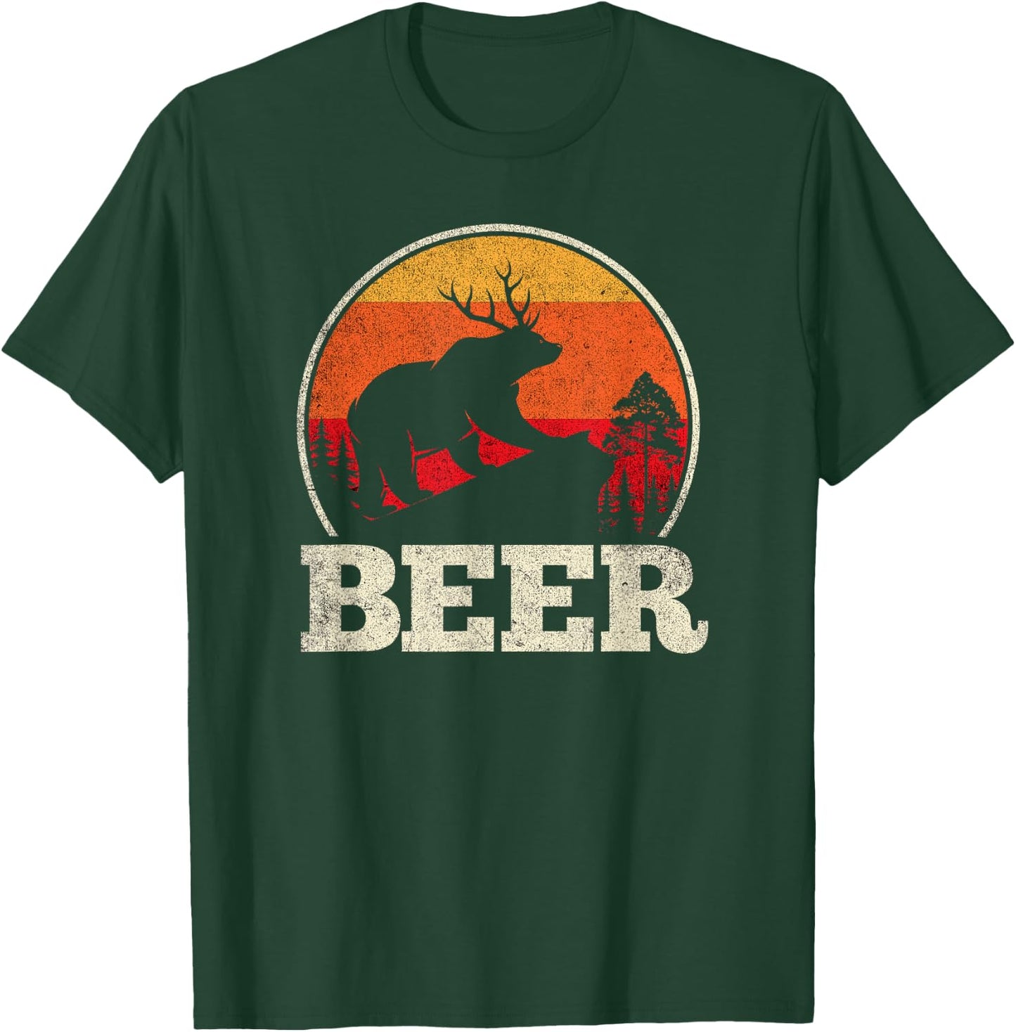 Bear Deer Antlers Funny Craft Beer Retro Gift T-Shirt - T-Shirt | Forest